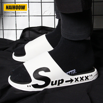 Slippers mens tide outdoor wear summer thick bottom mens 2021 new personality large size word couple non-slip deodorant