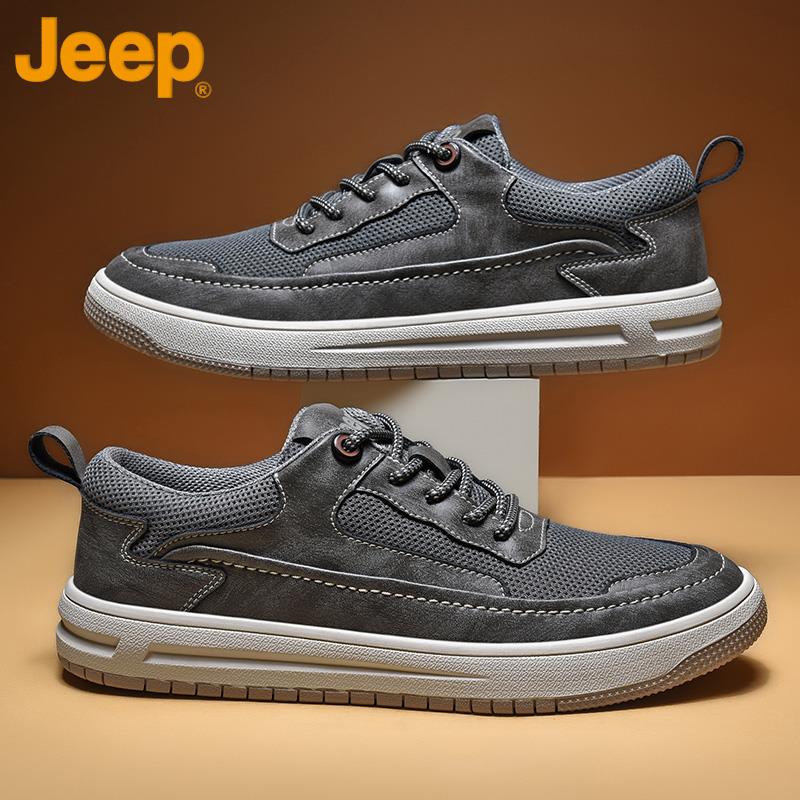 jeep men's shoes 2022 autumn new casual shoes leather soft sole shoes men's mesh breathable sports trendy shoes