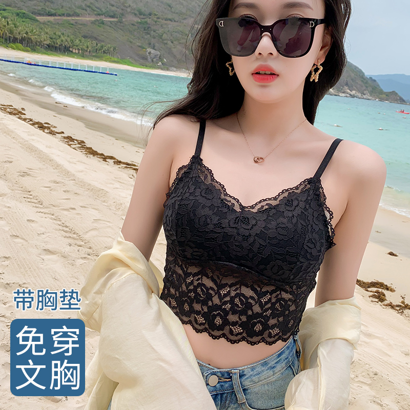 Beauty back harnesses net red popcorn lace small cute lingerie anti-walk light shoulder strap chest cushion bra with bottom lap wrap chest