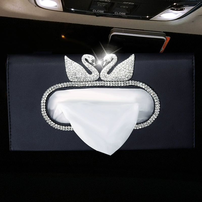 Hộp ngăn kéo xe ô tô mô hộp sáng tạo kim cương đặt thiên nga dễ thương phụ nữ treo tấm che nắng cung cấp xe - Ô tô nội thất Accesseries