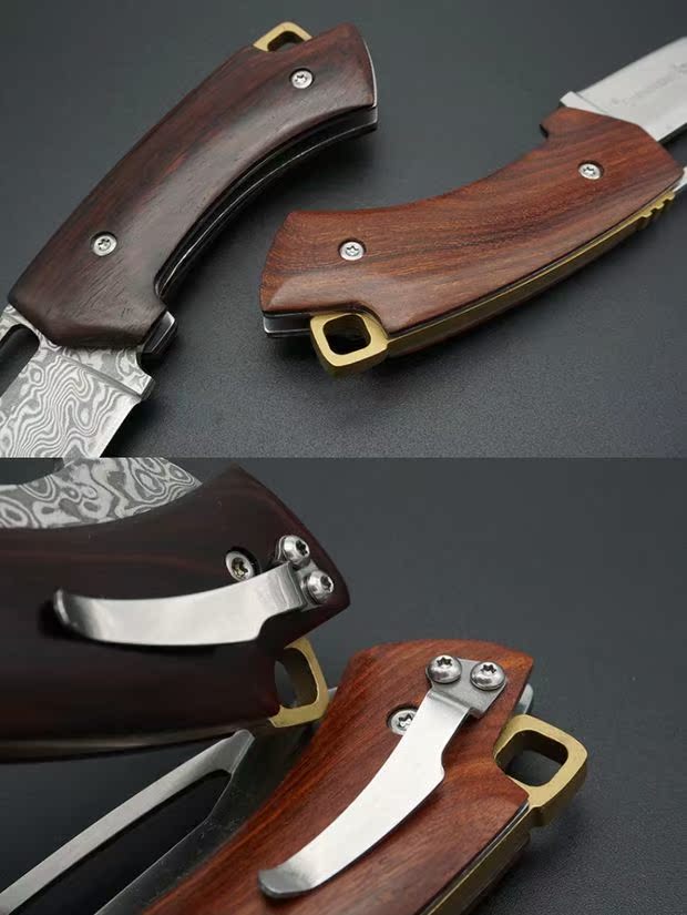 Dao gấp ngoài trời Damascus thép đa năng cắm trại gấp dao gỗ đàn hương đỏ xử lý dao trái cây bộ sưu tập quà tặng dao - Công cụ Knift / công cụ đa mục đích kềm đa năng