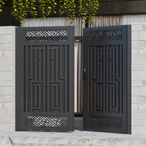 New Chinese style aluminum carving courtyard gate wrought iron electric double door stainless steel courtyard door self-built house garden courtyard door