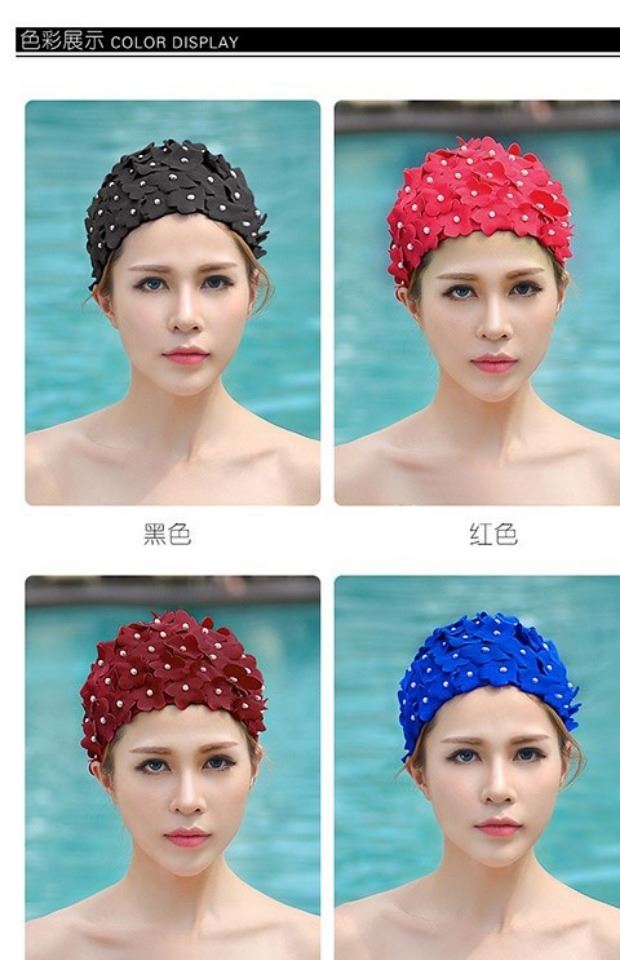 Ngọt ngào và dễ thương thời trang mùa xuân mũ bơi hoa cánh hoa dài mũ bơi nữ hoa ba chiều kích thước lớn đồ bơi mũ bơi - Mũ bơi 	combo mũ kính bơi	