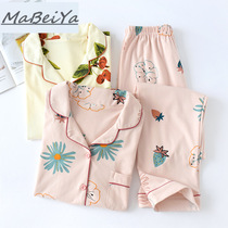 Spring and autumn cute cherry print pajamas soft thick cotton home clothes ladies long sleeve trousers pajamas set