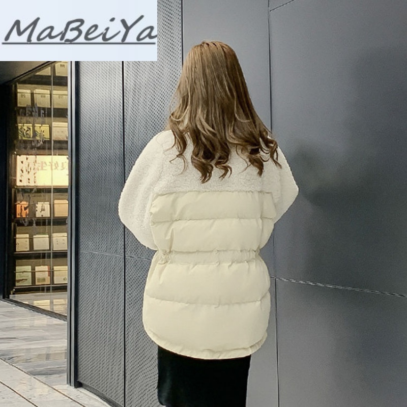 Cừu len khâu bông áo khoác mùa đông mới loose-fitting tie vành đai eo bánh mì quần áo 2019 Hàn Quốc phiên bản của quần áo nữ chất liệu bông