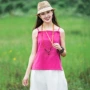 Camisole mùa hè mới cotton và lanh phụ nữ thêu ngọn gió quốc gia - Áo ba lỗ thoi trang cong so