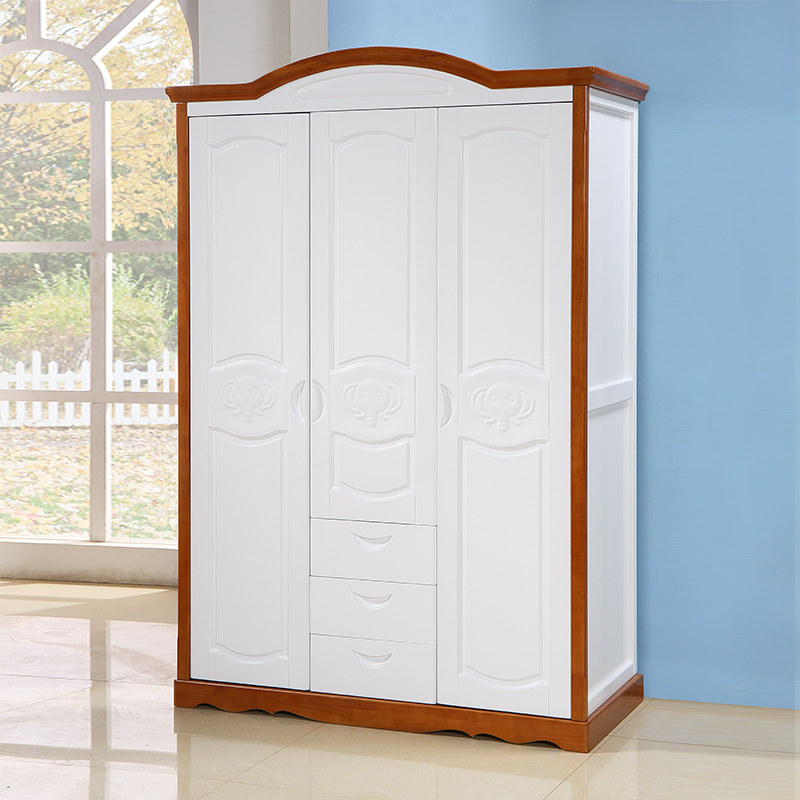 Solid Wood Children Wardrobe Wood Mediterranean Boy Girl Brief Imported Rubber Wood Three-3 Door Closet Combinations