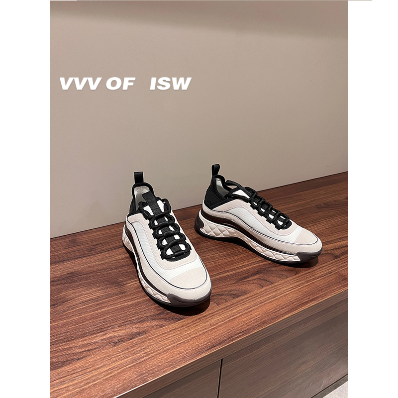 Classic Series! High-Quality Chanel-Style Black and White Panda Air-Cushion Couple's Height-Increasing Casual Sports Lace-Up Dad Shoes