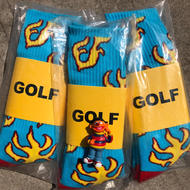 Golf blue flame pure cotton thickened towel bottom sports socks for men and women couples mid-calf trendy socks skateboard stockings