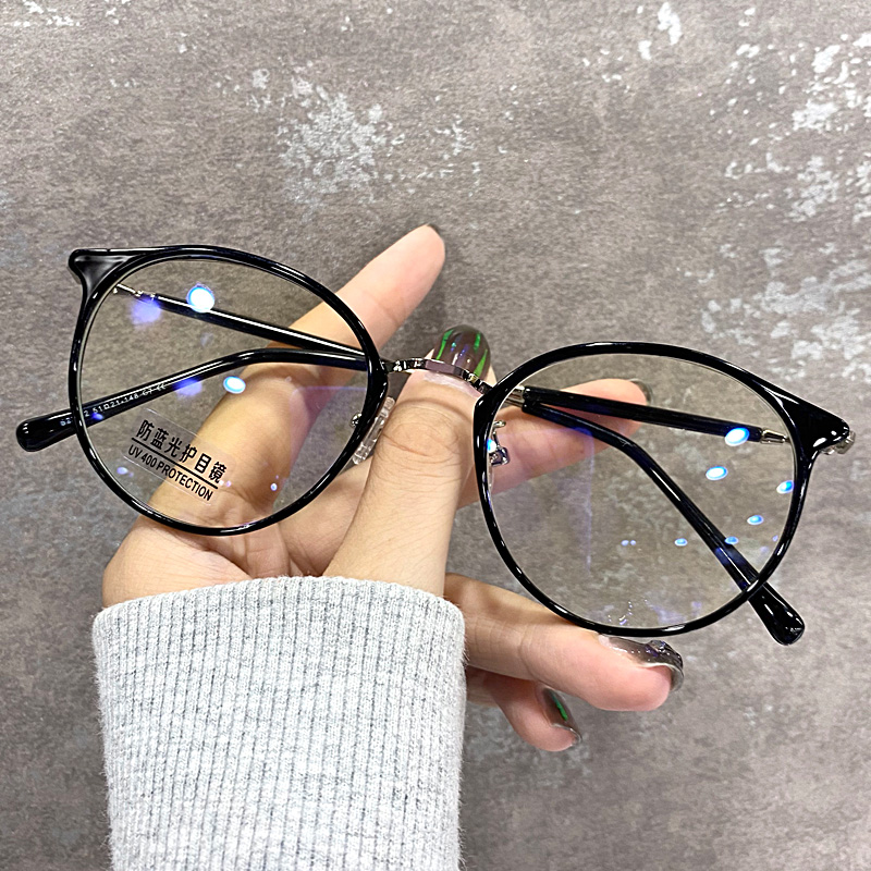 Net red style black retro plain face large frame Korean version trendy myopia glasses women can be equipped with degree plain face net red style men