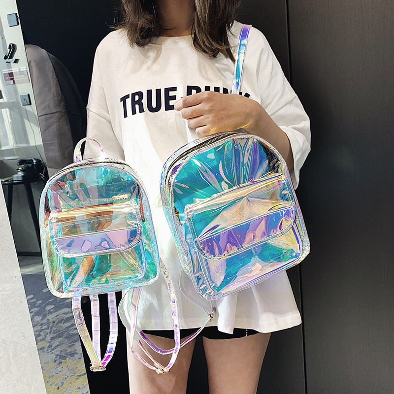 Transparent Laser Backpack ins Jelly Backpack Fashionable Colorful Pvc Waterproof Mini Backpack Fresh Style for Women