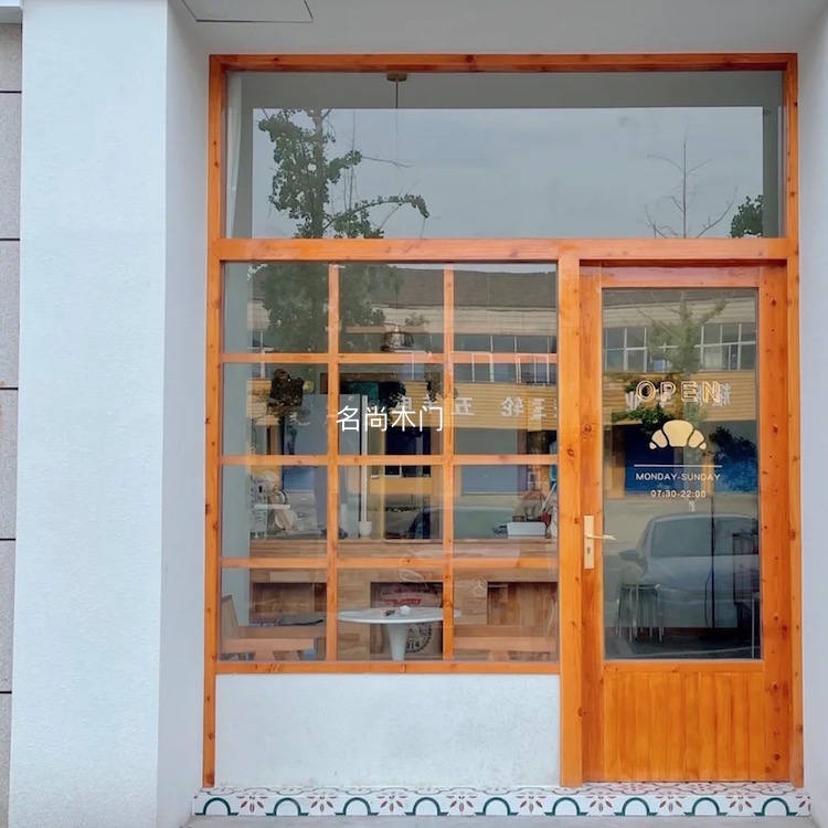 Customized pine outdoor door and window combination shop door face room glass door flower shop nail shop studio wooden door