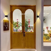 Pine Wood Solid Wood Glass Door Wedding Dress Shop Boutiques Wood Doors Double Open Shops Entrance Doors Flower Shop Doors And Windows