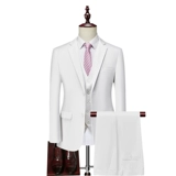 Мужской комплект, белый пиджак классического кроя, свадебное платье, в корейском стиле, 3 предмета