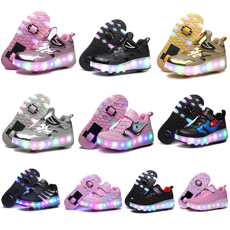 Two wheel skates boy violent shoes girl child invisible wheel skater adult charging flash light wheel shoes