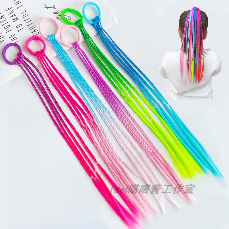 Girls braided rope tied hair elastic ponytail braided hair color braids children dirty braided rope hair accessories hair ring wig female