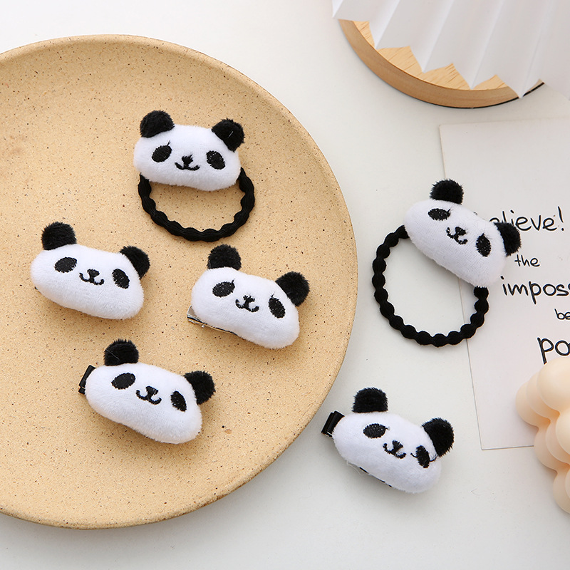 Japanese and Korean cartoon hair accessories cute little panda hair ring ins panda brooch lying down doll bag accessories couple models