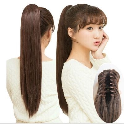 Wig ponytail female lace-up medium-length hair net red grab clip ponytail gradient color wig piece big wave high ponytail