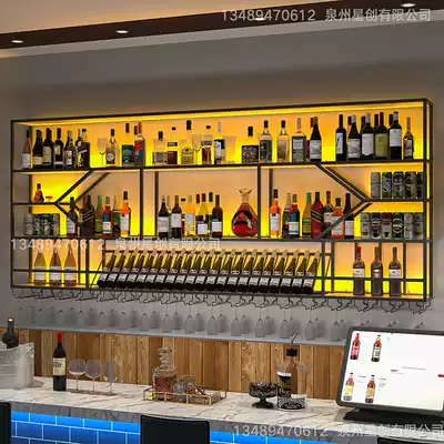 Wrought iron wine rack wall-mounted red wine cabinet display stand dining room creative bar decoration frame wall shelf customization