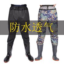 Waist water pants thickened half-body ultra-light waterproof clothes fishing water fork breathable Mens and womens conjoined rain shoes wear-resistant