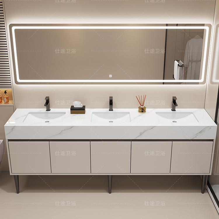 Floor-Standing Three-Basin Washbasin Double Basin Marble Floor-Standing Bathroom Cabinet Combination Public Bathroom Hand Washing and Face Washing