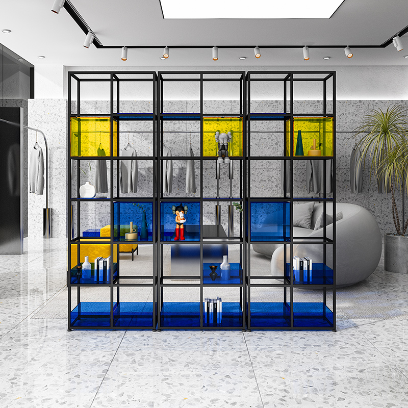 Office partition acrylic board display stand light luxury wrought iron rack modern minimalist floor-to-ceiling multi-layer storage cabinet