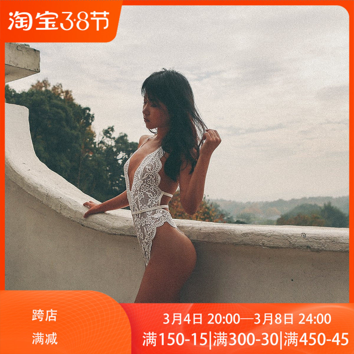 Ffiger's European and American ultra-thin bypass with sexy seductive hollowed-out retro flower lace pyjamas pyjamas pyjamas and women's clothing