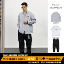 REEZ (Shop Main Wear) Day Faculty Loose Tooling Vertical Stripe Long Sleeve Shirt Mens Spring Casual Trend Lining Clothing