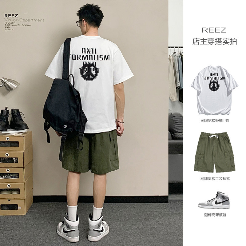 REEZ (shop owner wear) Japanese simple loose short-sleeved T-shirt male couple cec casual all-match T-shirt