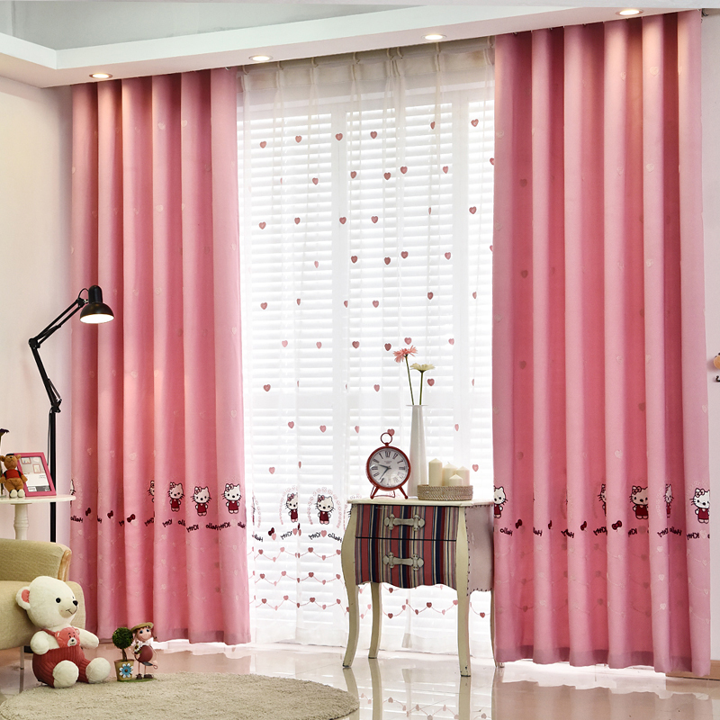 Embroidered curtains children's room cartoon cotton linen bedroom living room floor-to-ceiling windows simple modern boy and girl blackout curtain cloth