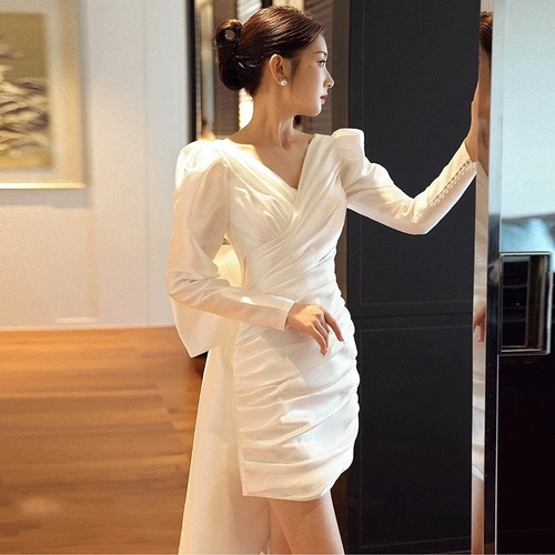 Свадебное платье для невесты, лонгслив с бантиком, вечернее платье, изысканный стиль, французский стиль