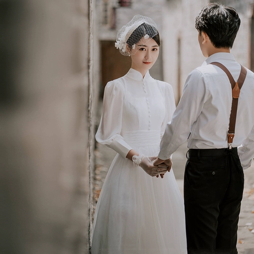 Свадебное платье, ретро белая юбка, французский стиль, кружевное платье, в стиле «Мори», яркий броский стиль