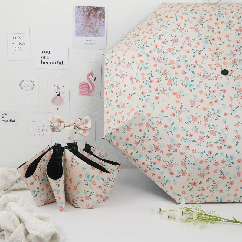 [MINISO/名创优品碎花全自动晴雨两用折叠防晒防紫外线遮阳女生高]