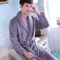 Nightgown mens thickened flannel autumn and winter long-sleeved bathrobes home service womens thickened coral fleece pajamas bathrobes gray