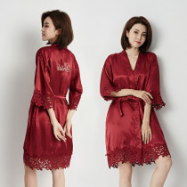 Morning robe wedding bride bride bride sister dress senior wedding robe lace red pajamas handed