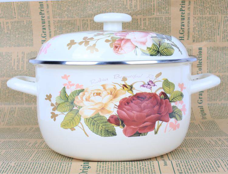 Enamel Soup Pan Household Large Size Large Capacity Plus E Large 26cm Basin Bowl Tang Porcelain Double Ear Round with thickened small enamel