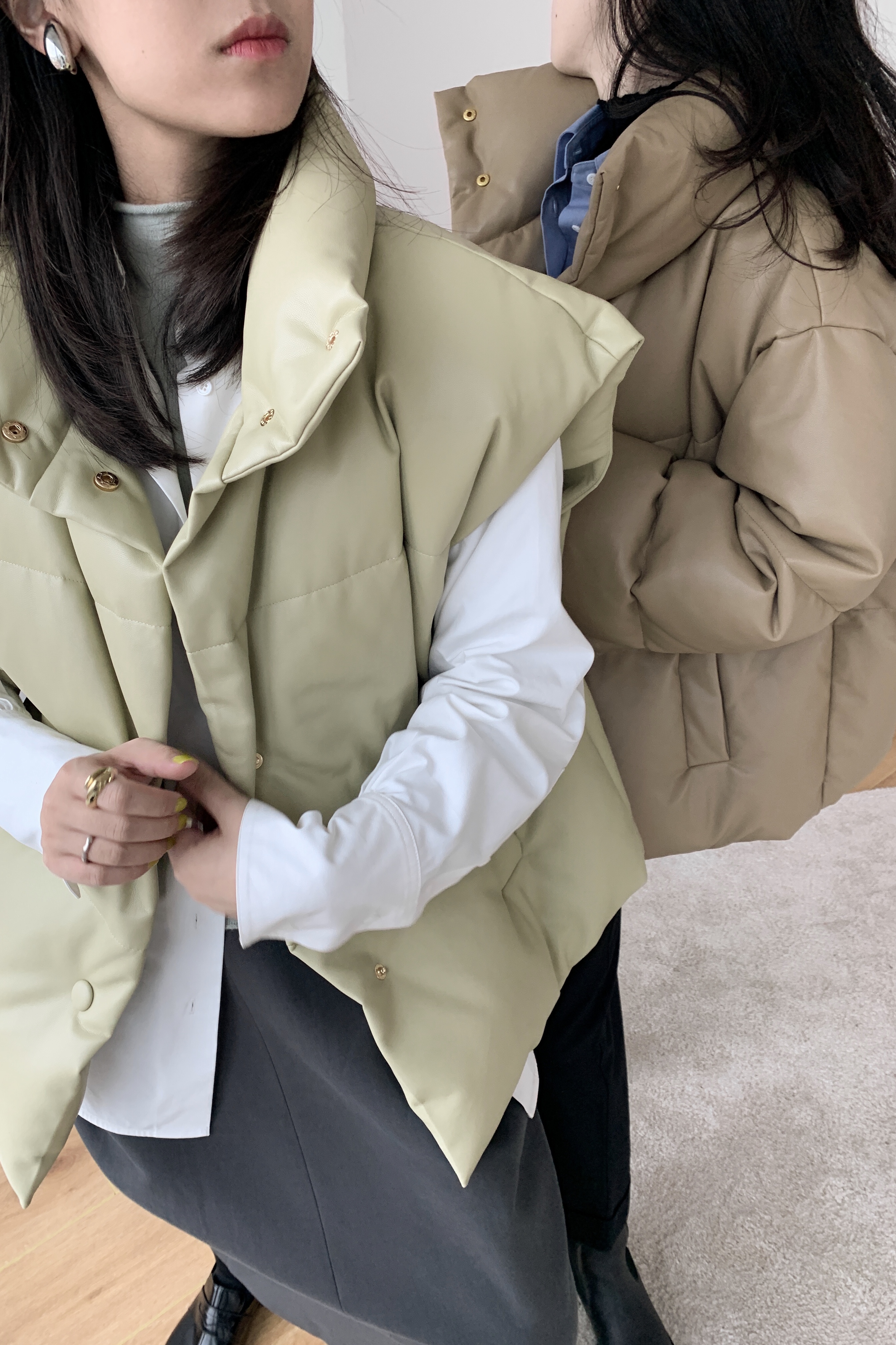 taupe shop leather duvet 90 white goose down walking quilted with short and limited custom protein leather duvet clothes