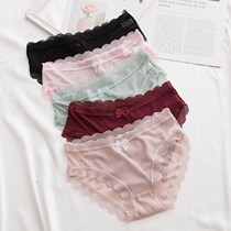 Breathable Pure Cotton Antibacterial Crotch Lady Modale Underpants Lace Middle Waist Summer Thin Ice Silk Sexy Triangle Girl Pants Head