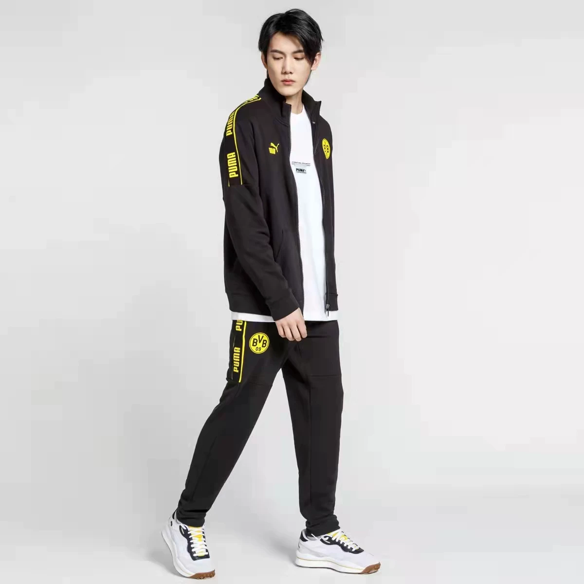 Футболка/куртка Puma Dortmund BVB мужская футбольная трикотажная куртка и тренировочные спортивные штаны 758110 758111