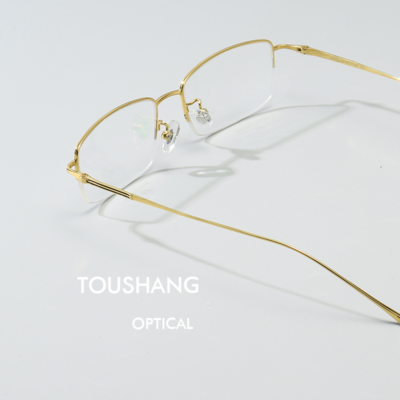 Business Half-Rim Pure Titanium Myopia Glasses for Men, Ultra-Light and Comfortable, Suitable for Large Faces, Can Be Fitted with Prescription Lenses, Finished Non-Prescription Glasses