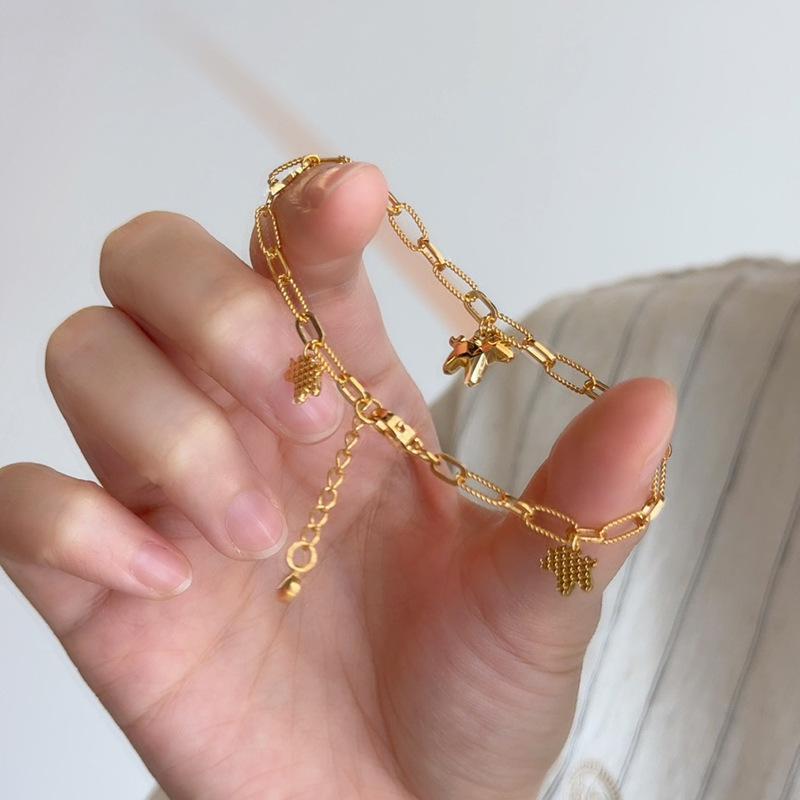 Real Gold-Plated Unicorn Bracelet for Women, Exquisite Luxury Gold-Colored Paperclip Chain, Popular on Xiaohongshu