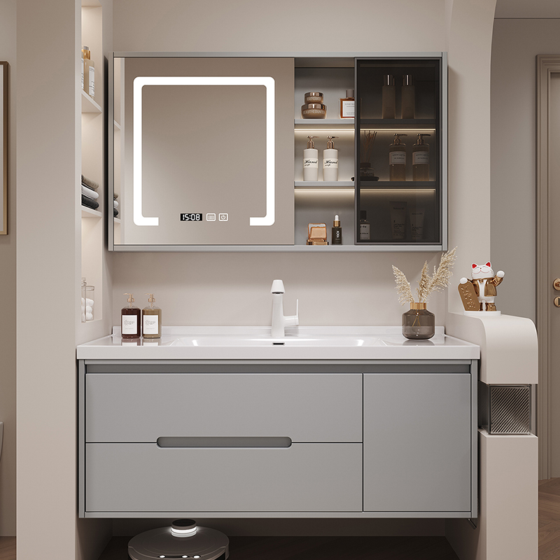 Modern Accessible Luxury Oak Door Panel Gray Bathroom Cabinet Combination Bathroom Ceramic Integrated Basin Wash Basin Wash Basin Hand Modern Accessible Luxury Oak Door Panel Gray Bathroom Cabinet Combination Bathroom Ceramic Integrated Basin Wash Basin Wash Basin Hand