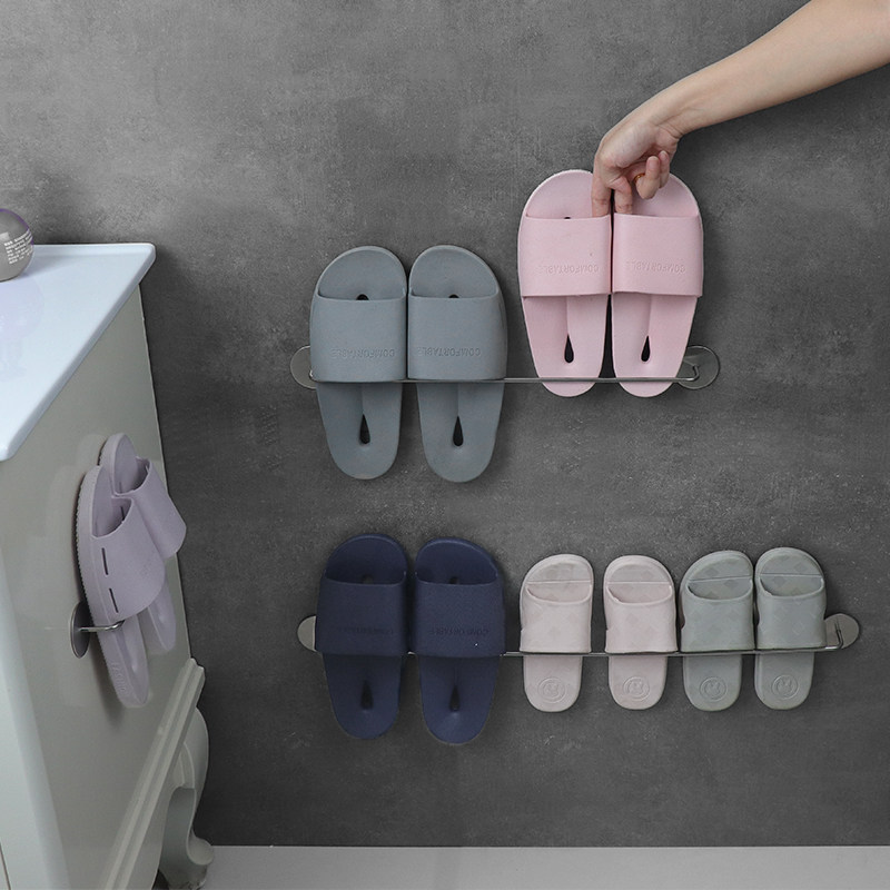 Free Punching 304 stainless steel bathrooms towed shoe rack wall-mounted door rear toilet drain hanging shoe rack slipper shelve