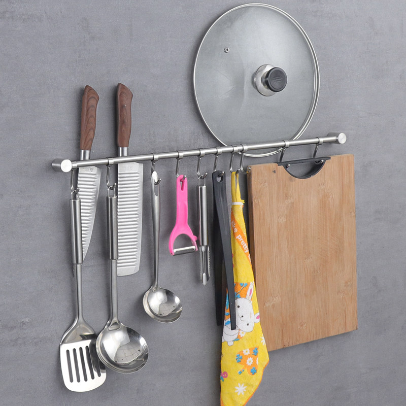 Solid free punching kitchen hanging lever active hook 304 stainless steel wall-mounted multifunction wall hanging rack crochet hook