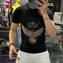 European station Eagle hot diamond mens short sleeve T-shirt mens Tide brand summer new trend cotton half sleeve base shirt