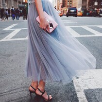 Mesh skirt 2018 new autumn and winter four seasons Korean version of womens high-waisted long dress a-line yarn skirt tutu skirt medium-long section