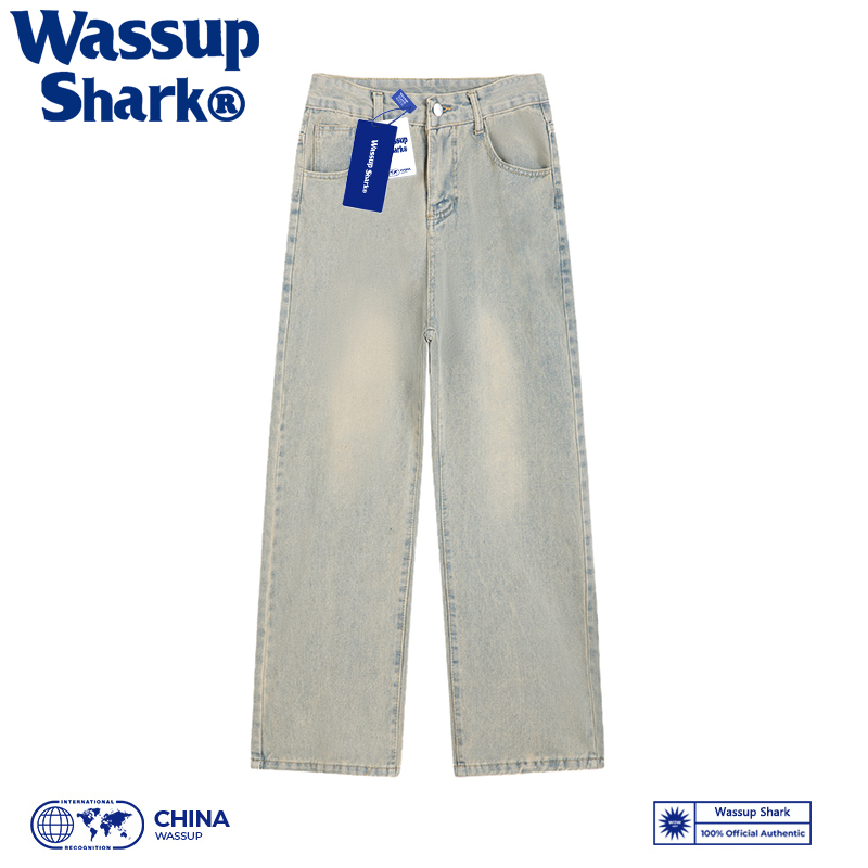 Wassup Shark American High Street Retro Jeans for Men, Summer Yellow Mud Straight-Leg Wide-Leg Loose Flared Long Pants Wassup Shark American High Street Retro Jeans for Men, Summer Yellow Mud Straight-Leg Wide-Leg Loose Flared Long Pants