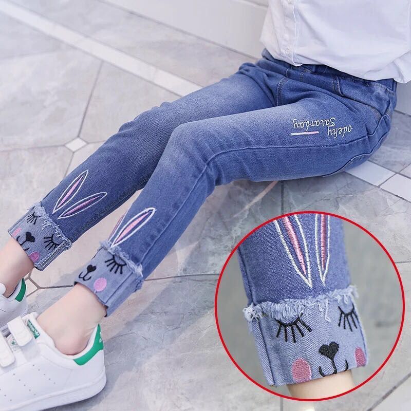 Girljeans mùa xuân cô bé quần âu trong quần kích thước của trẻ em quần đàn hồi trẻ em 3579 tuổi quần duy nhất.