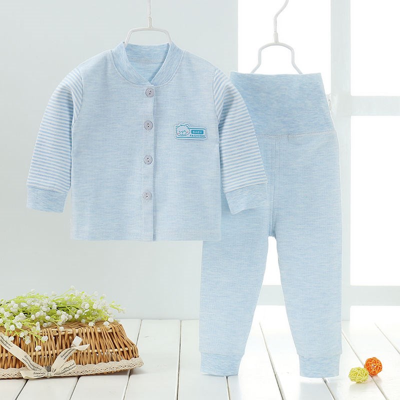 Thu cardigan quần áo bộ đồ lót baby baby tinh khiết bông eo cao bảo vệ bụng mùa thu quần hai mảnh bộ.