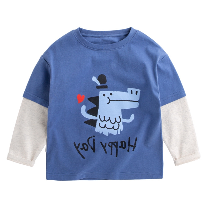 Chàng trai t-shirt dài tay áo 2019 mùa xuân và mùa thu mới baby khí nước ngoài bông nối tay áo đáy in hit triều đứa trẻ.